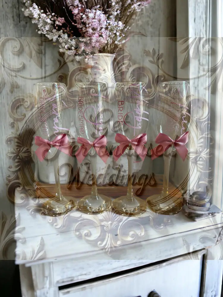 Personalised Champagne Flutes with bows