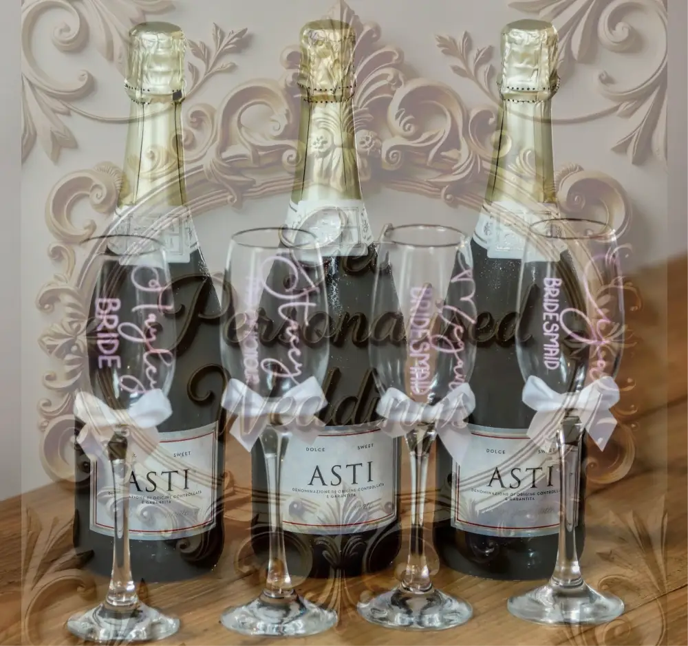 Personalised Champagne Flutes with bows